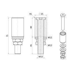Polyamidový vodiaci valček D-25mm, H-40mm, M12 pre horné vedenie posuvných brán Polyamidový vodiaci valček D-25mm, H-40mm, M12 pre horné vedenie posuvných brán